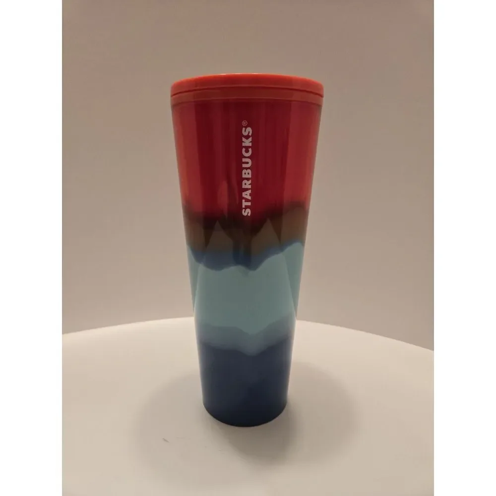 Starbucks Color Wave Red Aqua Blue Cup 24 Oz Venti NO STRAW